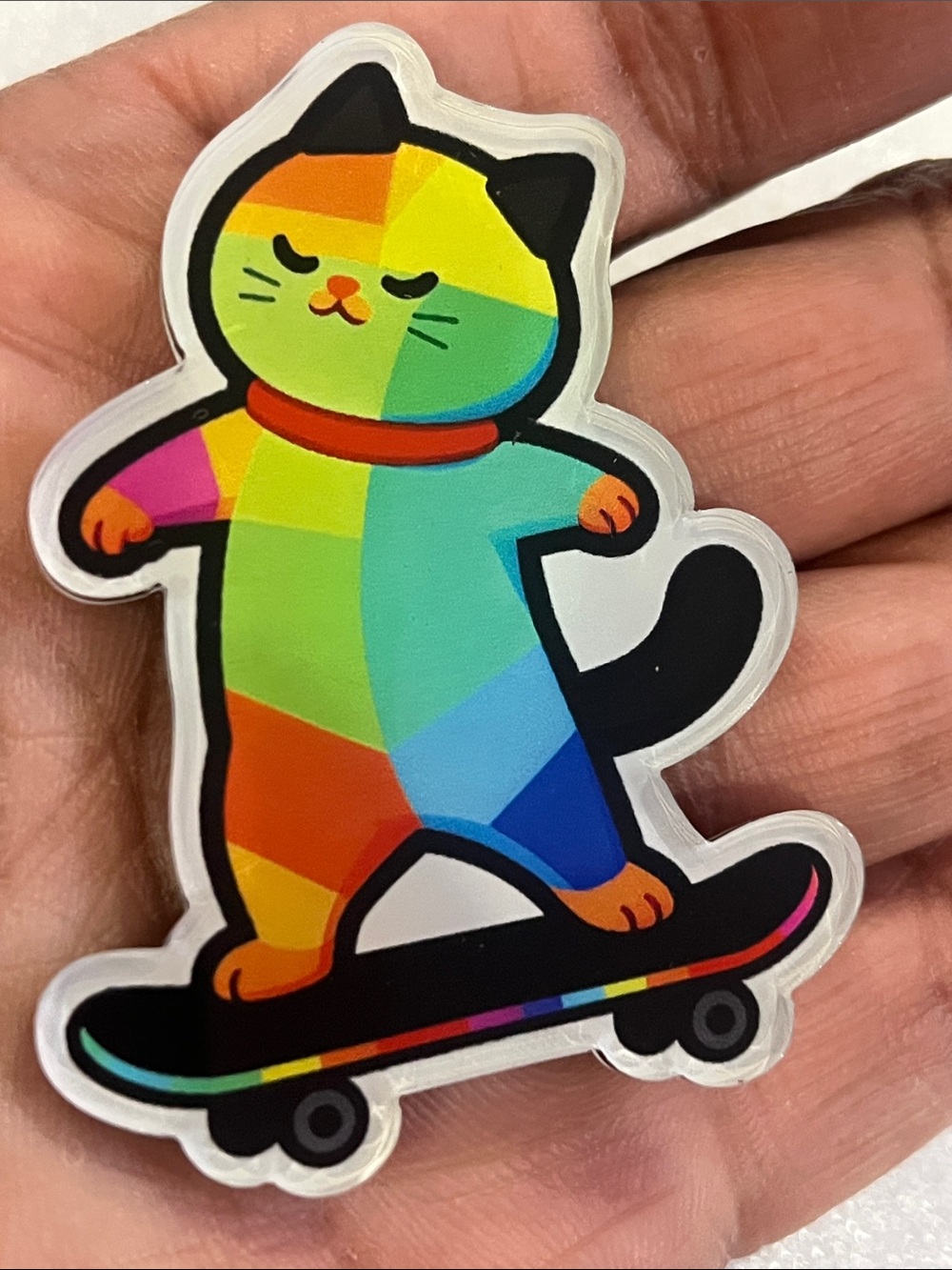 Colorful Rainbow Cat Skateboard Magnet - Multicolor - Picture 3 of 4